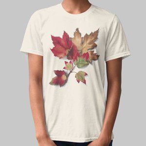 Maple Leaves Fall VTG Botanical Print Short Sleeve Graphic Tee T-shirt S M L XL